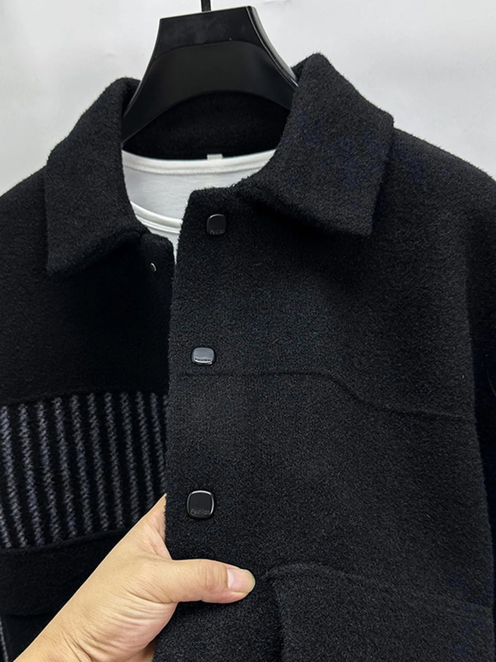 Men's plus size button-up long sleeve jacket by Shopimist, shown in a stylish casual design, perfect for layered fall or winter outfits.