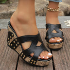 Open toe wedge sandals by Shopimist featuring a stylish design with a comfortable platform and ankle straps.