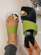 Women's stylish vegan leather toe ring flat sandals with comfortable summer flat shoes by Trendsi.