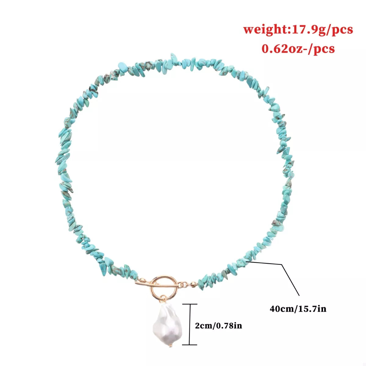 Turquoise irregular pearl necklace by Shopimist featuring uneven-shaped pearls on a delicate chain.