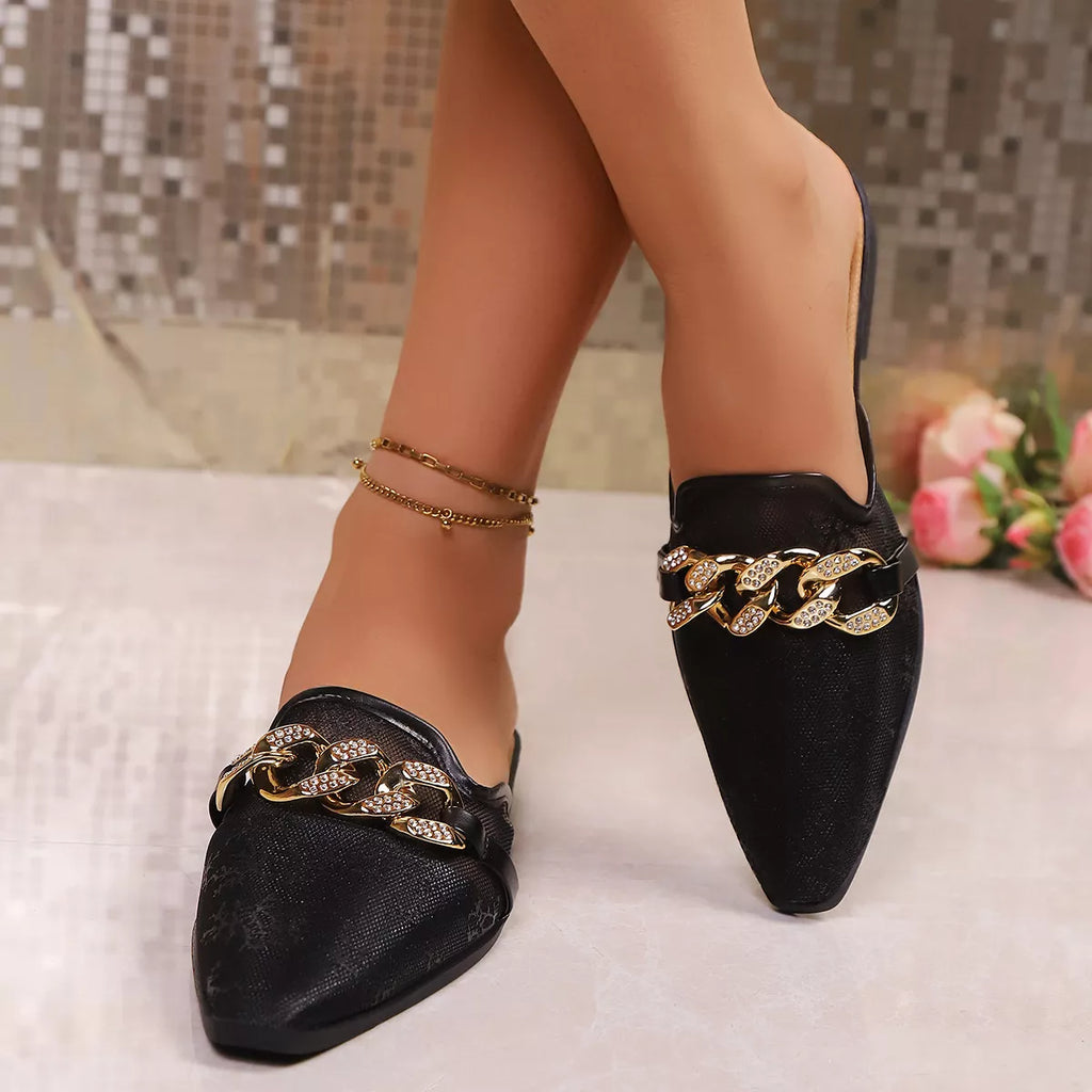 Shopimist point toe chain detail sandals with sleek design and open toe, featuring elegant chain accents for stylish summer footwear.
