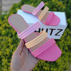 Flat woven hollow slippers for women by Plush Fashion Hub, plus size beach sandals in matching color with open toes and woven details.
