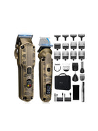 Professional 19-piece LED display hair clipper and grooming kit for men, including various attachments and tools for styling.