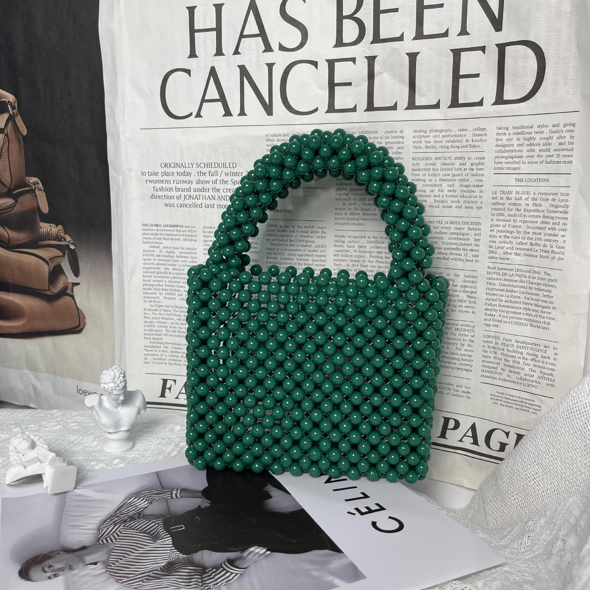 Eprolo beaded handbag with solid color design and intricate beadwork, stylish handbag for fashionable accessories.