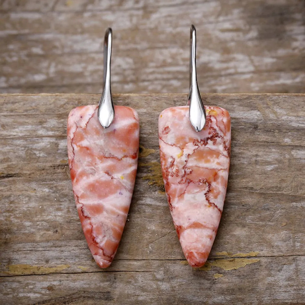 Natural stone geometric shape earrings by Shopimist featuring modern, minimalist design with smooth, polished stone surfaces.