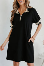 Jovie Trim Preppy Polo Tee by Threaded Pear, a stylish T shirt dress featuring a classic polo collar and trim details.