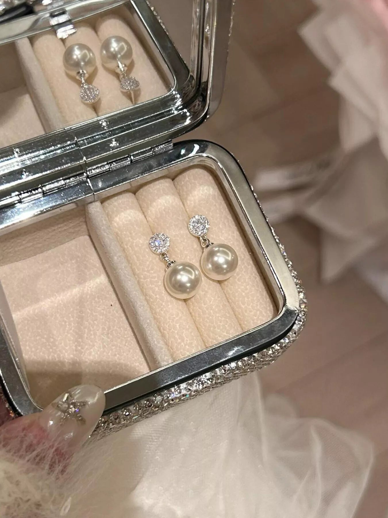 Elegant classic pearl drop earrings with gold hooks, featuring lustrous white pearls, from Plush Fashion Hub.
