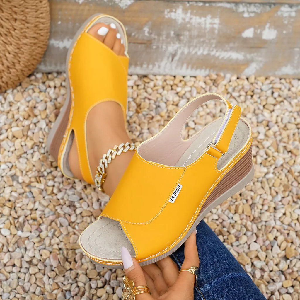 Shopimist peep toe wedge sandals with open toe design and chunky heel, perfect for summer casual wear.