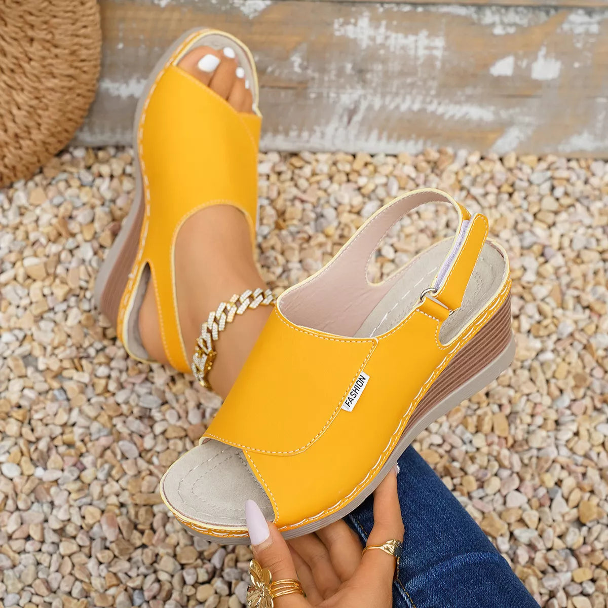 Shopimist peep toe wedge sandals with open toe design and chunky heel, perfect for summer casual wear.