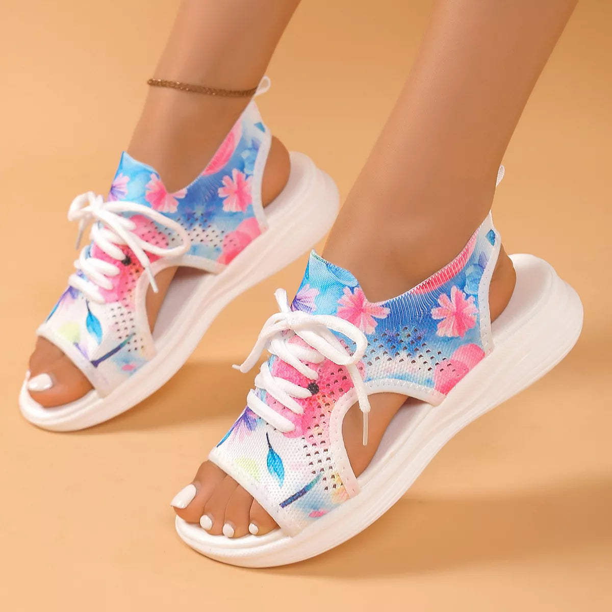 Shopimist tie-dye breathable mesh sandals with open-toe design and casual summer style, featuring vibrant tie-dye patterns and comfortable straps.