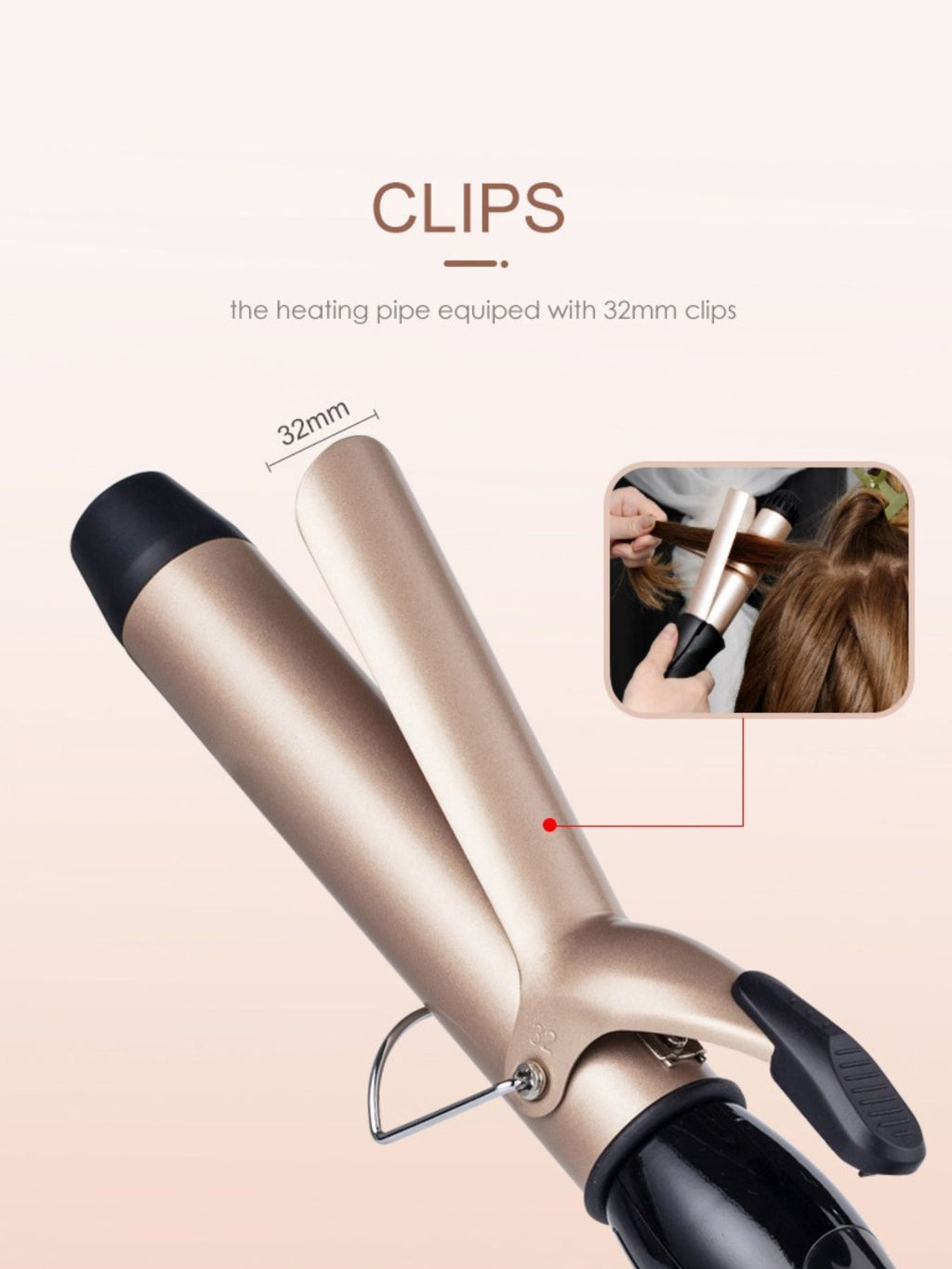 Ceramic curling iron by Trendsi with anti-scald fast heating for safe, professional hair styling and curling.