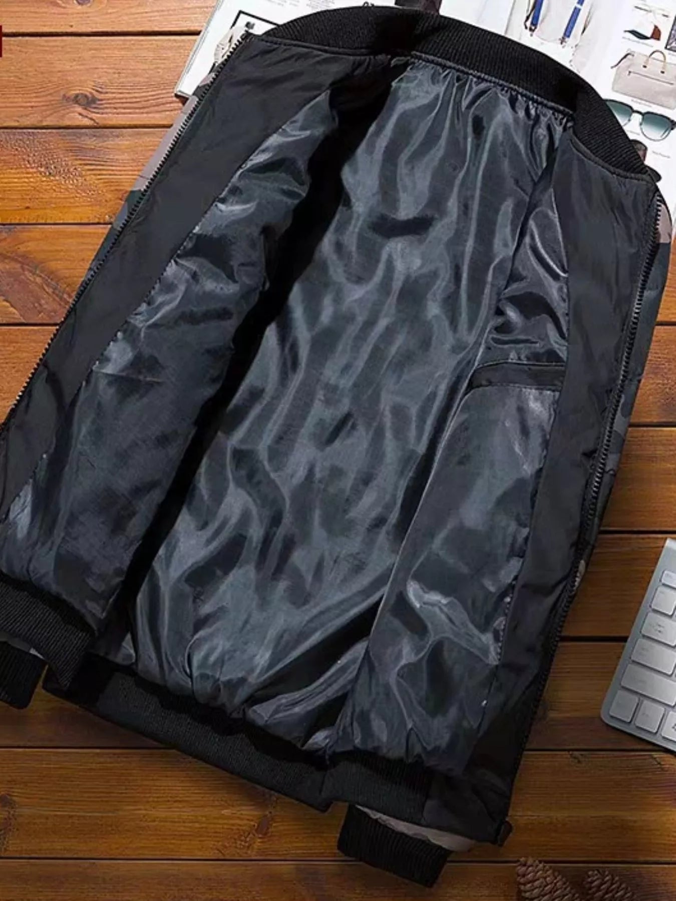 Men's plus size camouflage padded bomber jacket by Shopimist, featuring full-size design and quilted insulation for warmth.