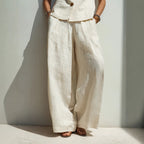 FitiqueFit linen blend vest and high-waist wide-leg pants set in multiple colors, featuring a V-neck buttoned vest and relaxed pants.