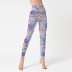Marble print high-waist yoga leggings by FitiqueFit featuring a sculpted fit in bold purple activewear for workouts and casual wear.