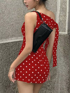 Polka dot sleeveless mini dress with bow accents by Shopimist, featuring a fitted bodice and playful pattern.