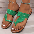 Crocodile-embossed leather thong sandals by Shopimist featuring a flat sole and minimalist design for casual summer wear.
