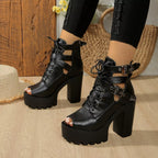 Plush Fashion Hub lace-up block heel sandals with open toes, ankle straps, and stylish design for versatile summer wear.