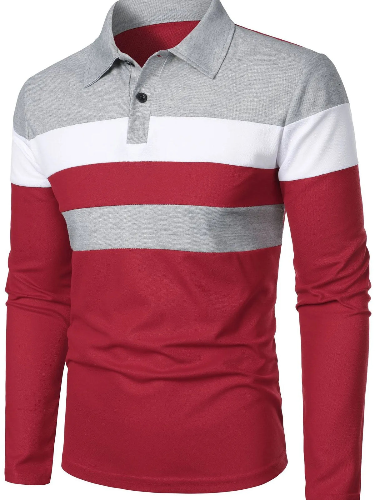 Men's color block long sleeve polo shirt in plus size from Trendsi, featuring a stylish design and comfortable fit.