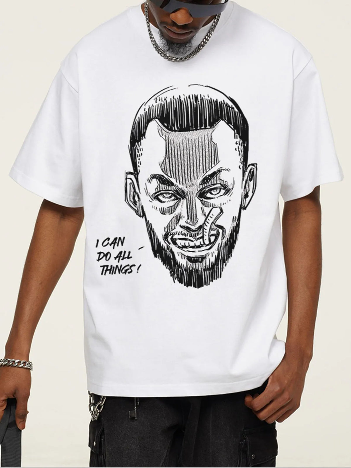 Men's graphic round neck short sleeve T-shirt from Trendsi, featuring a casual design and comfortable fit.