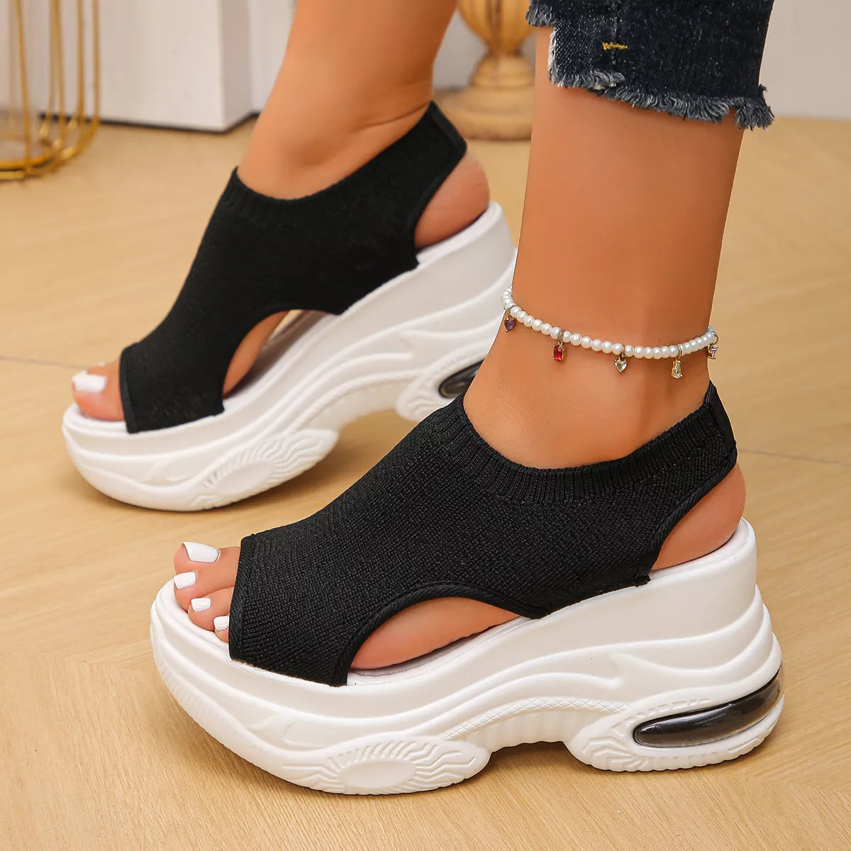 Shopimist peep toe platform sandals featuring a sleek design and chunky heels, perfect for stylish summer footwear.