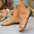 Shopimist rhinestone strappy flat sandals with sparkling embellishments and open toe design, perfect for casual summer wear.