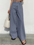 Shopimist striped wide-leg jeans with a high waist and bold vertical blue and white stripes, full-length and relaxed fit.