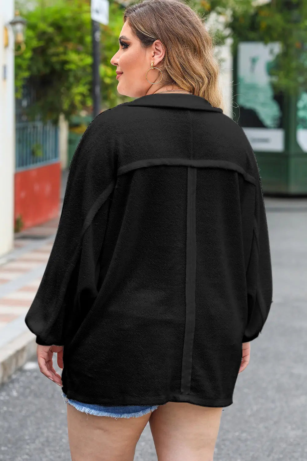 Plus size long sleeve blouse with half-button collar, stylish collared neck, from Shopimist in a comfortable, fashionable fit.