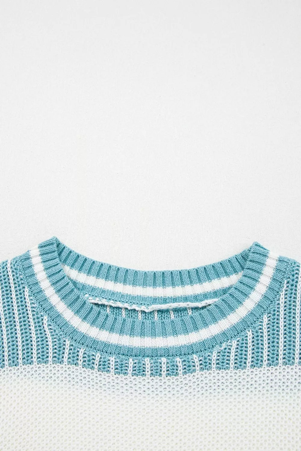 Two-tone striped patchwork drop shoulder loose sweater by Simply Love, featuring a relaxed fit and multicolor design.