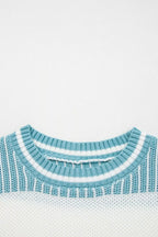 Two-tone striped patchwork drop shoulder loose sweater by Simply Love, featuring a relaxed fit and multicolor design.