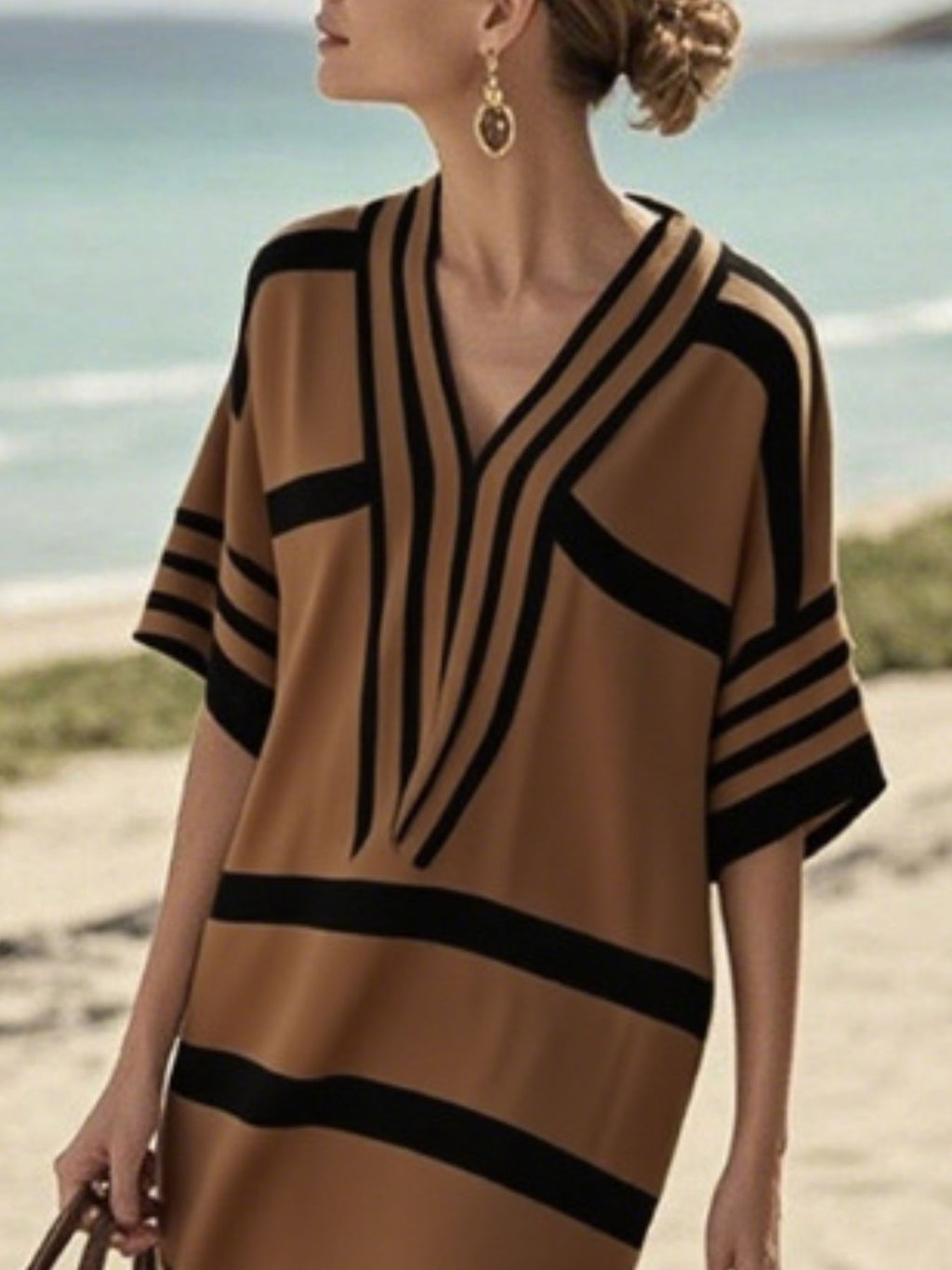 Plus size women's striped half-sleeve midi dress by Plush Fashion Hub, casual chic everyday wear, featuring a comfortable fit and stylish design.