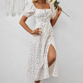 FitiqueFit square neck floral print maxi dress with puff sleeves and side slit, perfect for casual wear