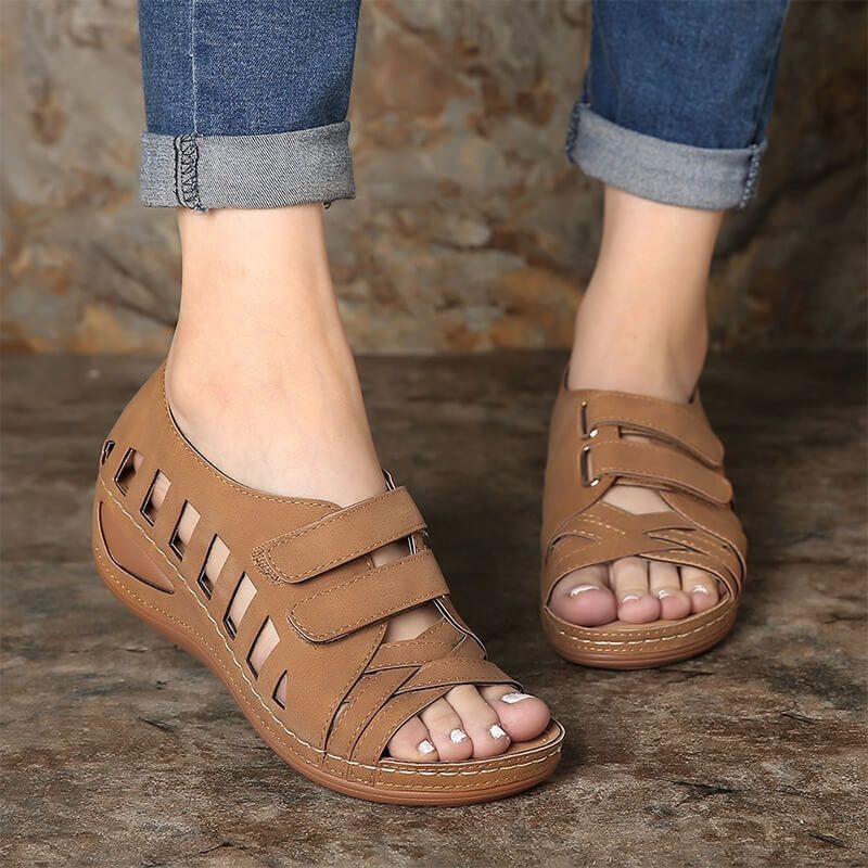 Large size European and American hollow platform Velcro sandals by Plush Fashion Hub with thick soles and adjustable straps.