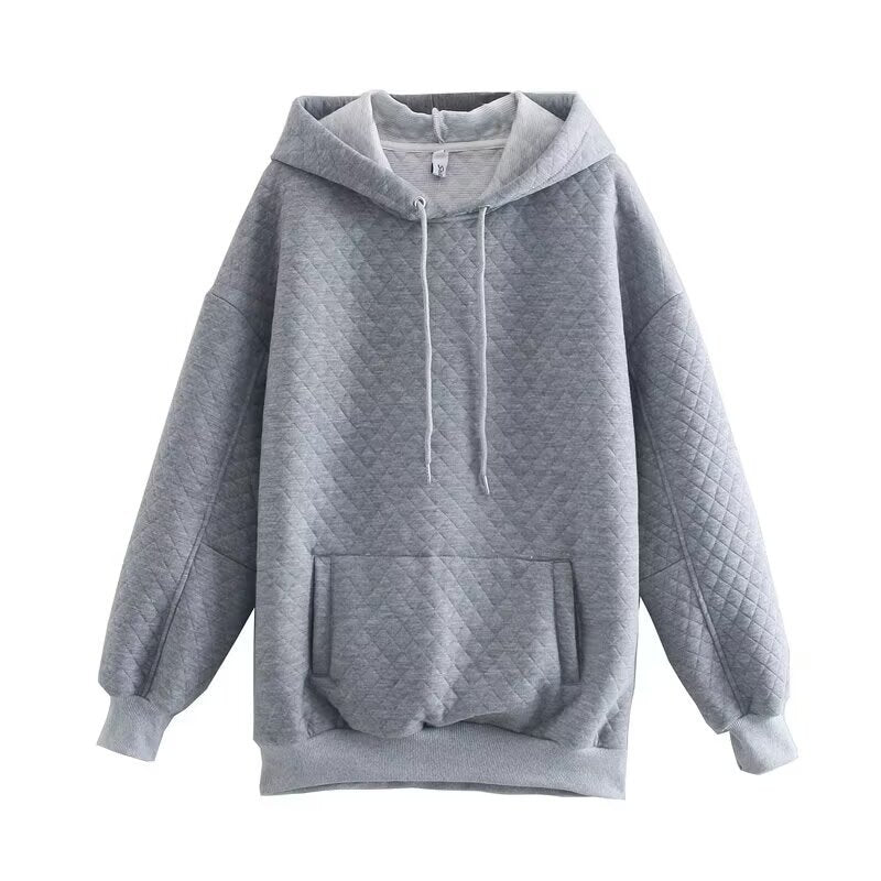 Women’s diamond grid casual hoodie by Plush Fashion Hub featuring a loose fit and soft fabric, perfect for everyday wear.