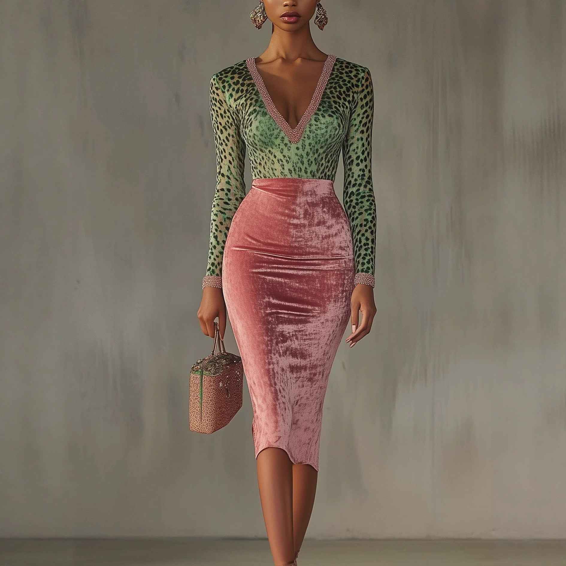 Shiny, stretchy velvet bodycon high-waist mermaid skirt in deep color, featuring a fitted silhouette and smooth fabric.