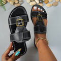 Open toe buckle accent sandals by Shopimist featuring stylish straps and a comfortable sole for warm-weather wear.