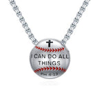 Sterling silver baseball necklace with pendant charm, featuring detailed craftsmanship and polished finish.