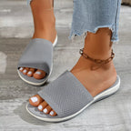 Open toe knit sandals by Plush Fashion Hub featuring a stylish design with open toes and comfortable knit straps.