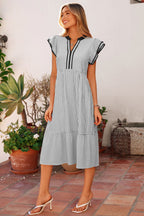 Charley Sleeve Casual Long Dress by Threaded Pear, a stylish midi dress with long sleeves, perfect for everyday wear.