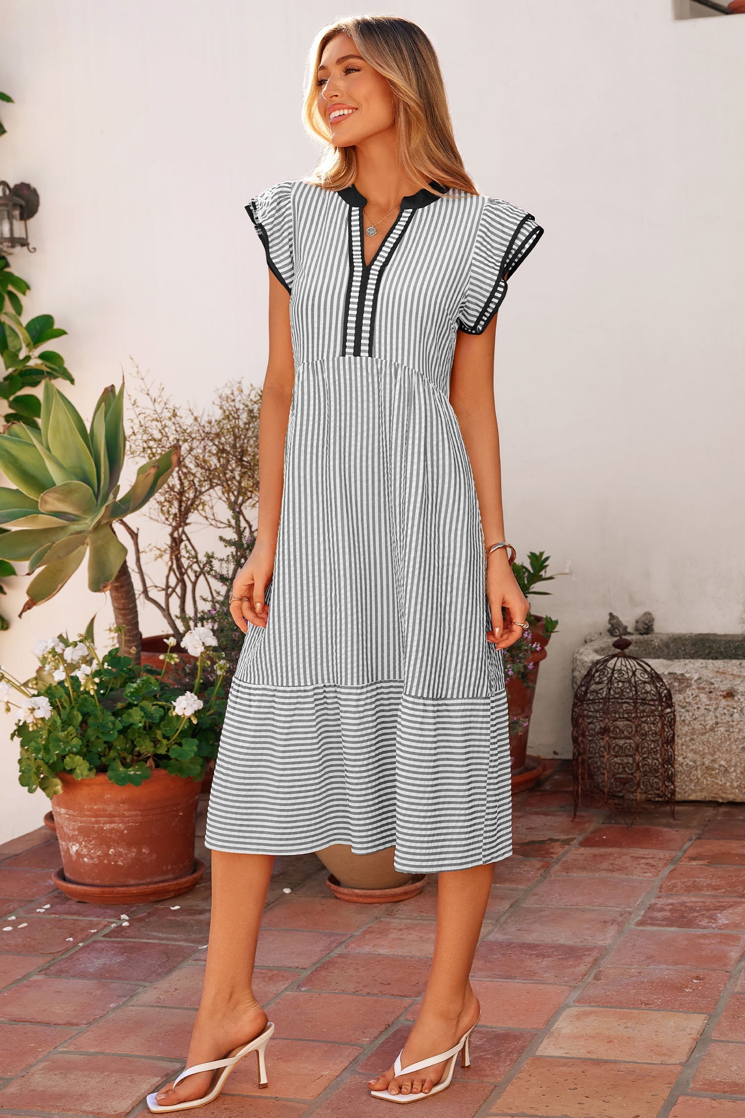 Charley Sleeve Casual Long Dress by Threaded Pear, a stylish midi dress with long sleeves, perfect for everyday wear.