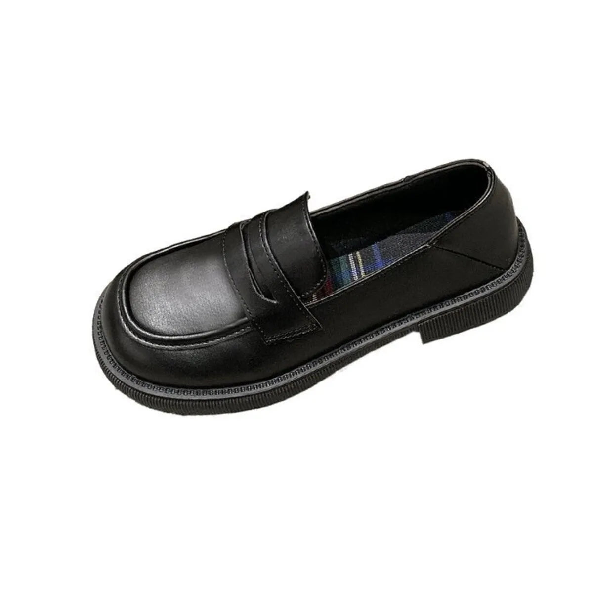 Women's round toe leather loafers by Trendsi featuring a classic design and smooth brown leather finish.