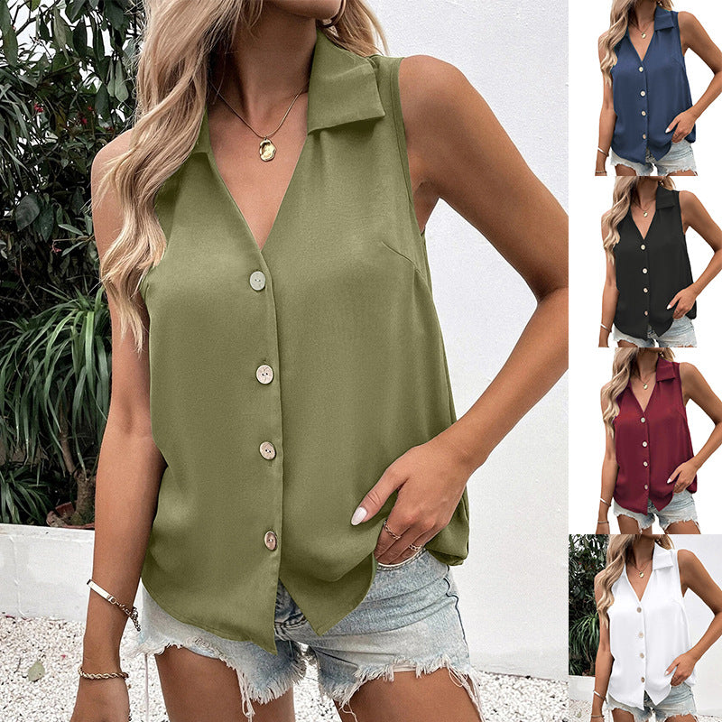 Women's solid-color sleeveless vest top with button detail, casual loose fit from Plush Fashion Hub, ideal for summer wear.