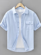 Men's plus size short sleeve button-up shirt by Shopimist, showing a casual men's shirt with a collar and button front.