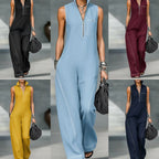 Women's summer casual sleeveless jumpsuit with stand-up collar and pockets, featuring stylish trousers from LadyShow.