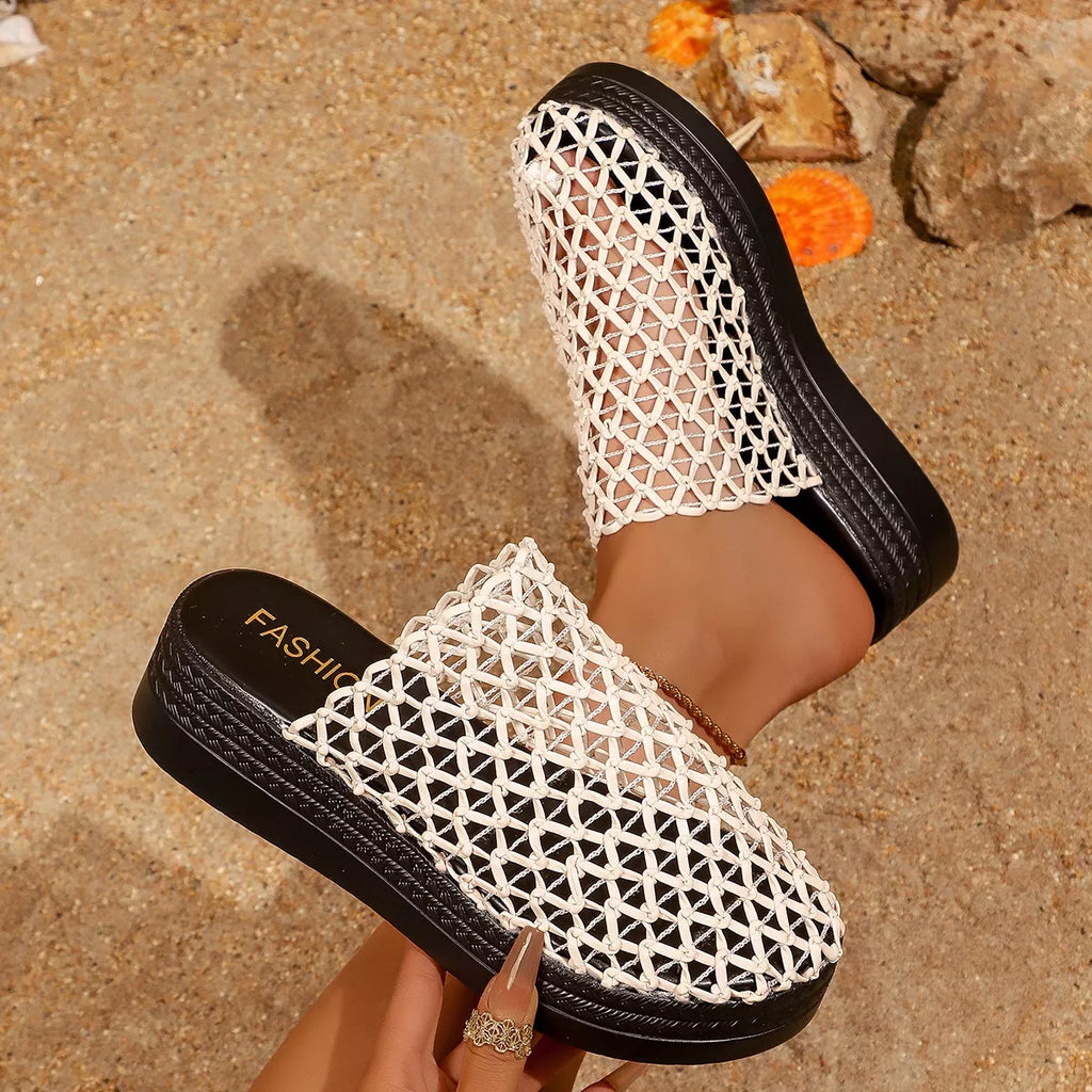 Shopimist round toe platform sandals with chunky soles and ankle straps, featuring a stylish design for casual wear.