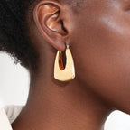 18K gold-plated alloy ribbed triangular hoop earrings, stylish jewelry with textured design, perfect for modern fashion accessories.