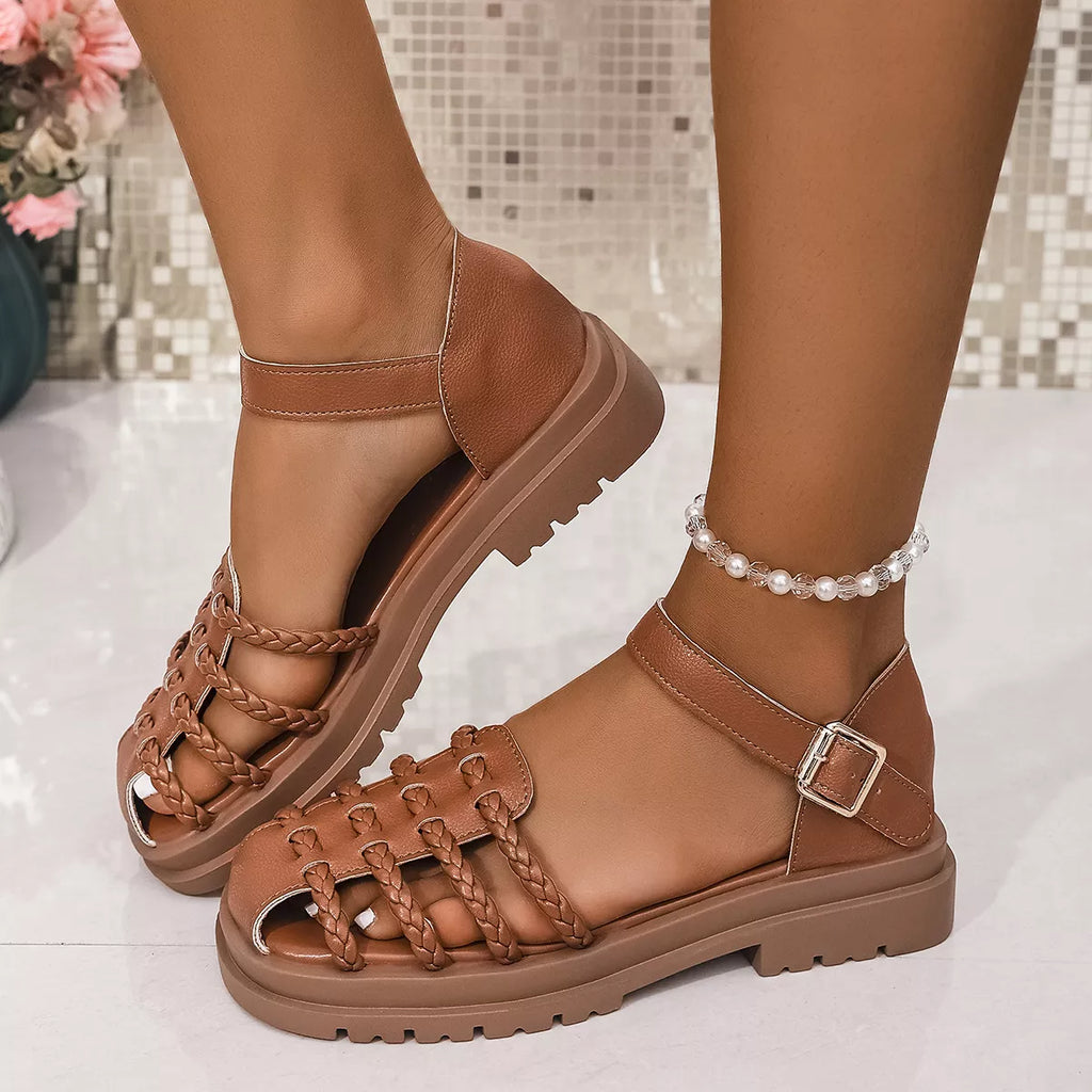 Shopimist round toe platform sandals featuring a stylish design with a chunky heel and open-toe style.