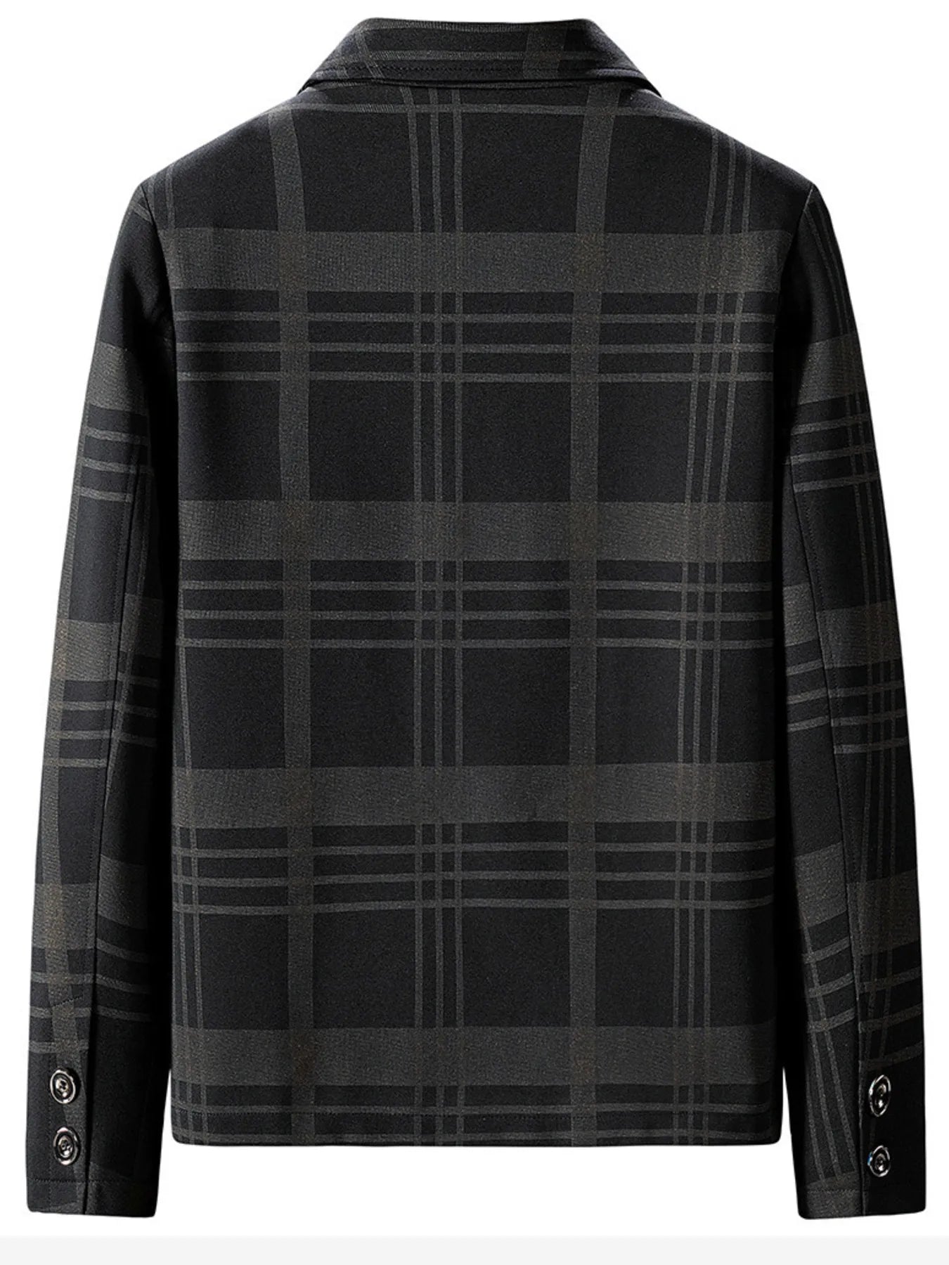 Men's plus size plaid zip-up jacket by Shopimist, featuring a classic checkered pattern and a front zipper closure.