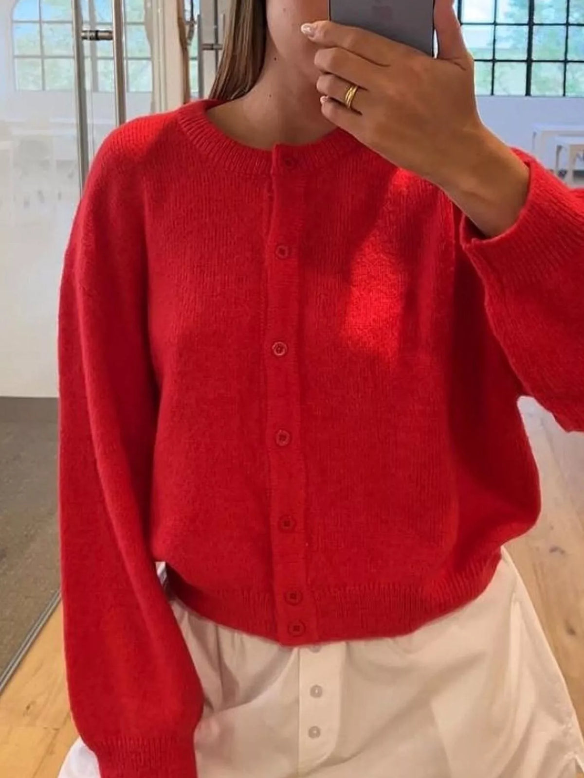 Simply Love button-down knit cardigan, cozy wool blend sweater with front buttons, long sleeves, and fitted style.