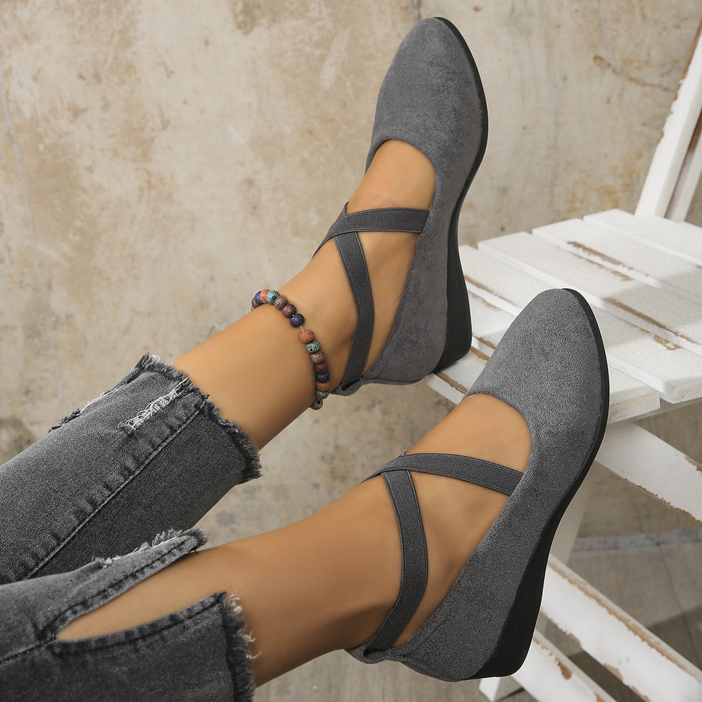 FitiqueFit elastic band platform wedge pumps in EU sizes 35-43, stylish heels with supportive straps and chunky heel design.