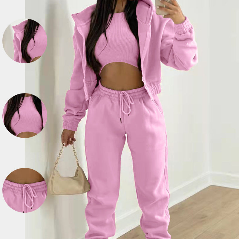 Plush Fashion Hub cozy fleece-lined hoodie and matching lounge pants in a two-piece set, perfect for comfortable home wear.